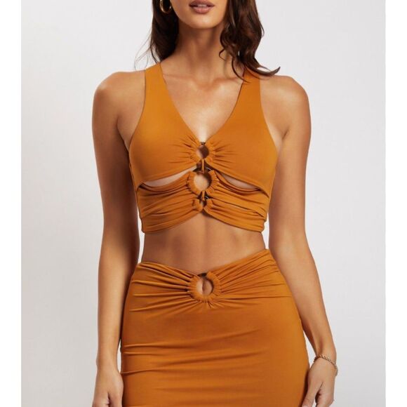 Meshki Cut Out Crop Top Midi Skirt Set Orange XXS - Picture 4 of 7